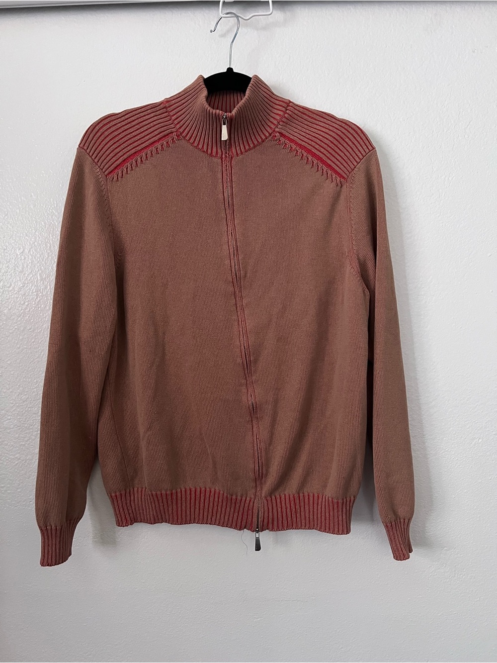 Malo Italy Men’s 52 L Cotton Full Zip Two Tone Sweater
